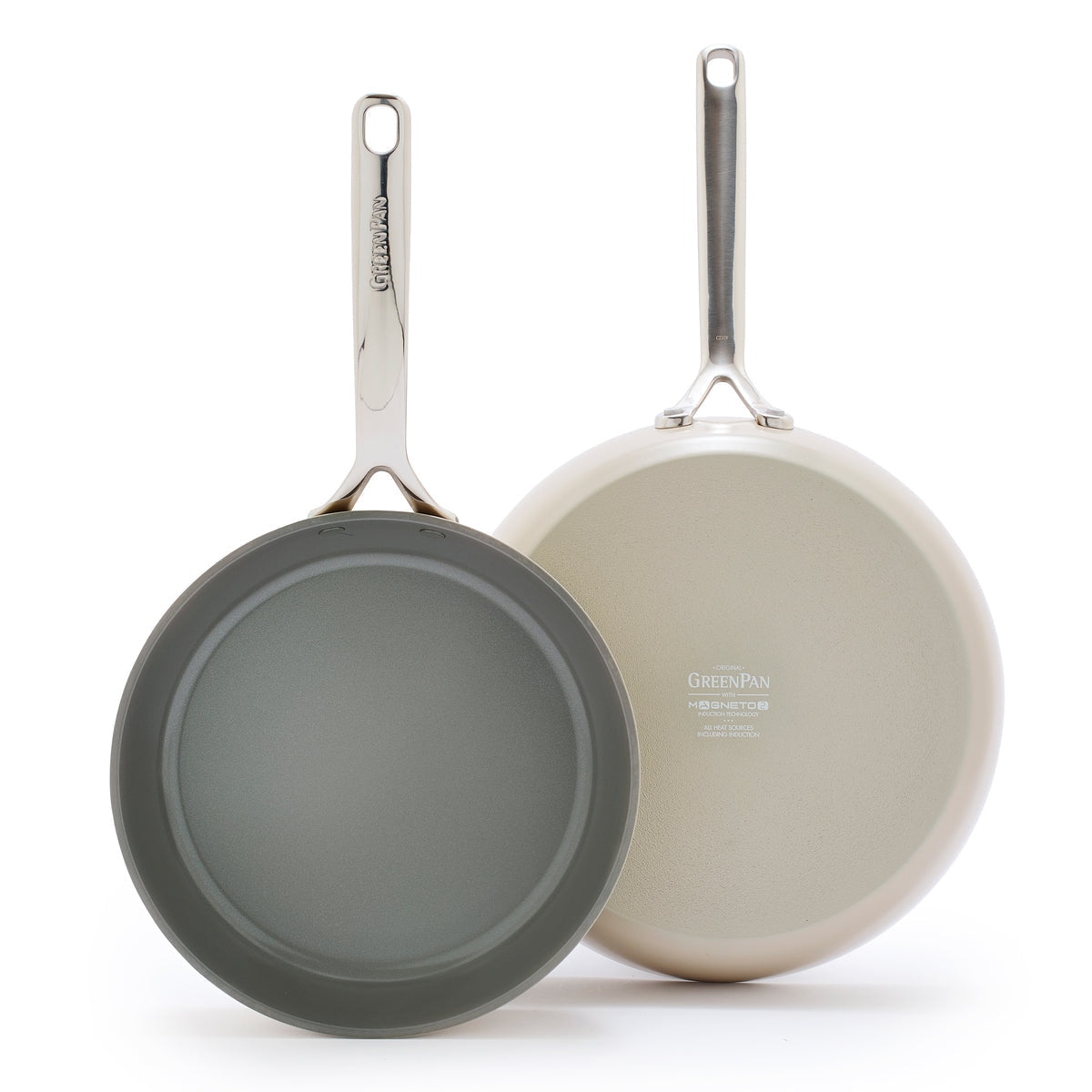 GP5 Colors Ceramic Nonstick 9.5" and 11" Frypan Set with Mirror Handles | Taupe
