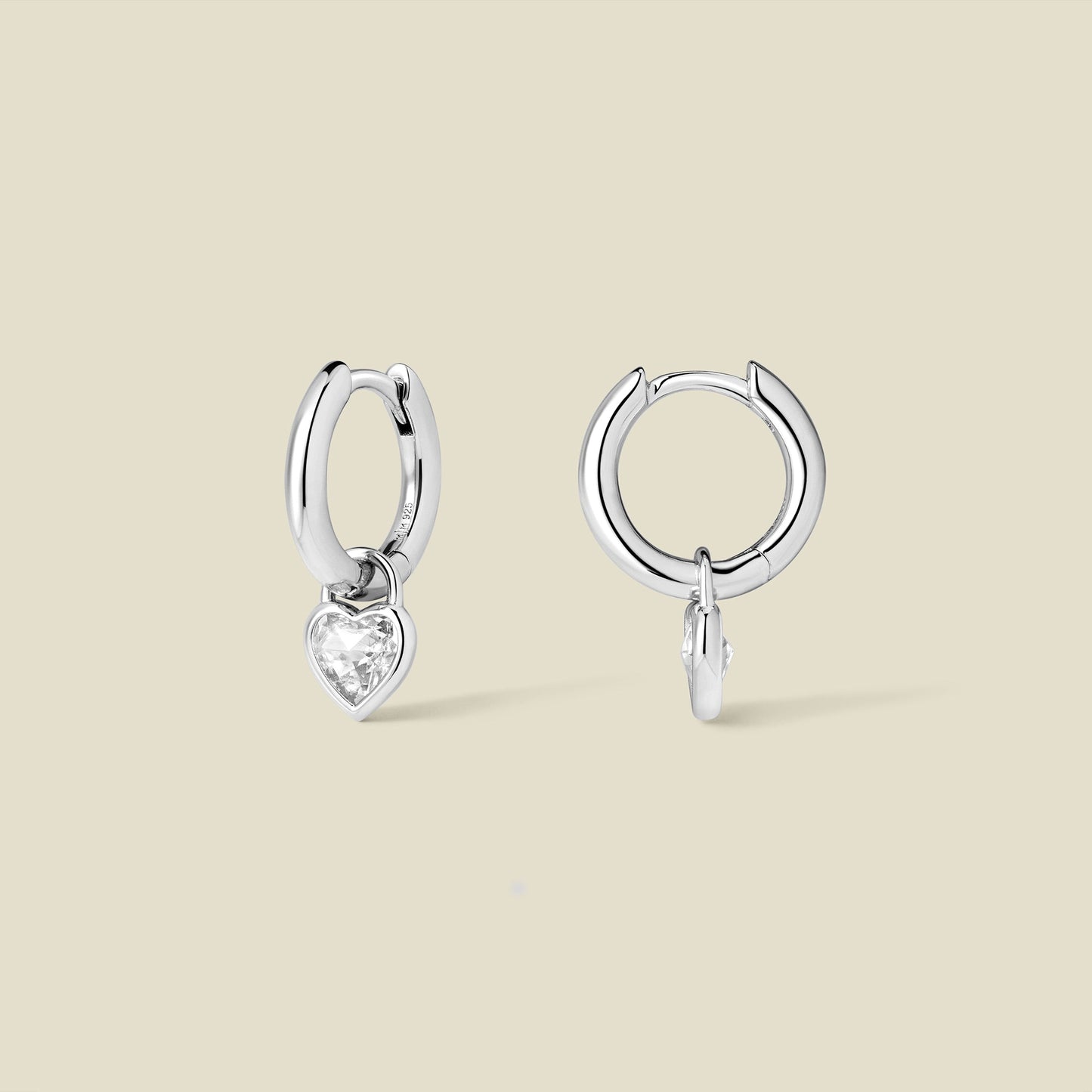 CZ Heart Drop Hoop Earrings