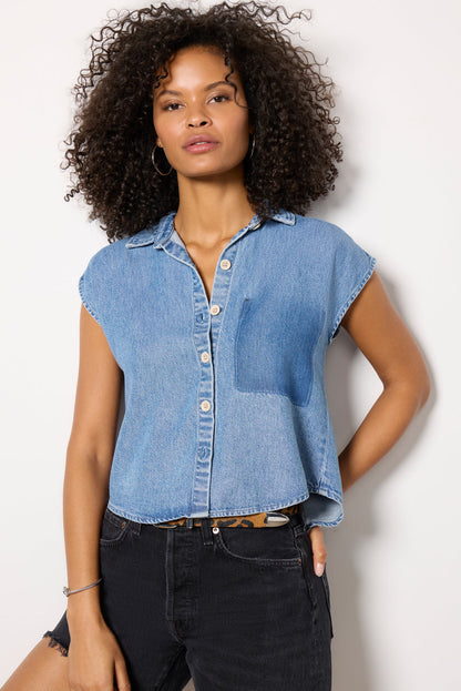 Reworked Denim Short Sleeve Shirt