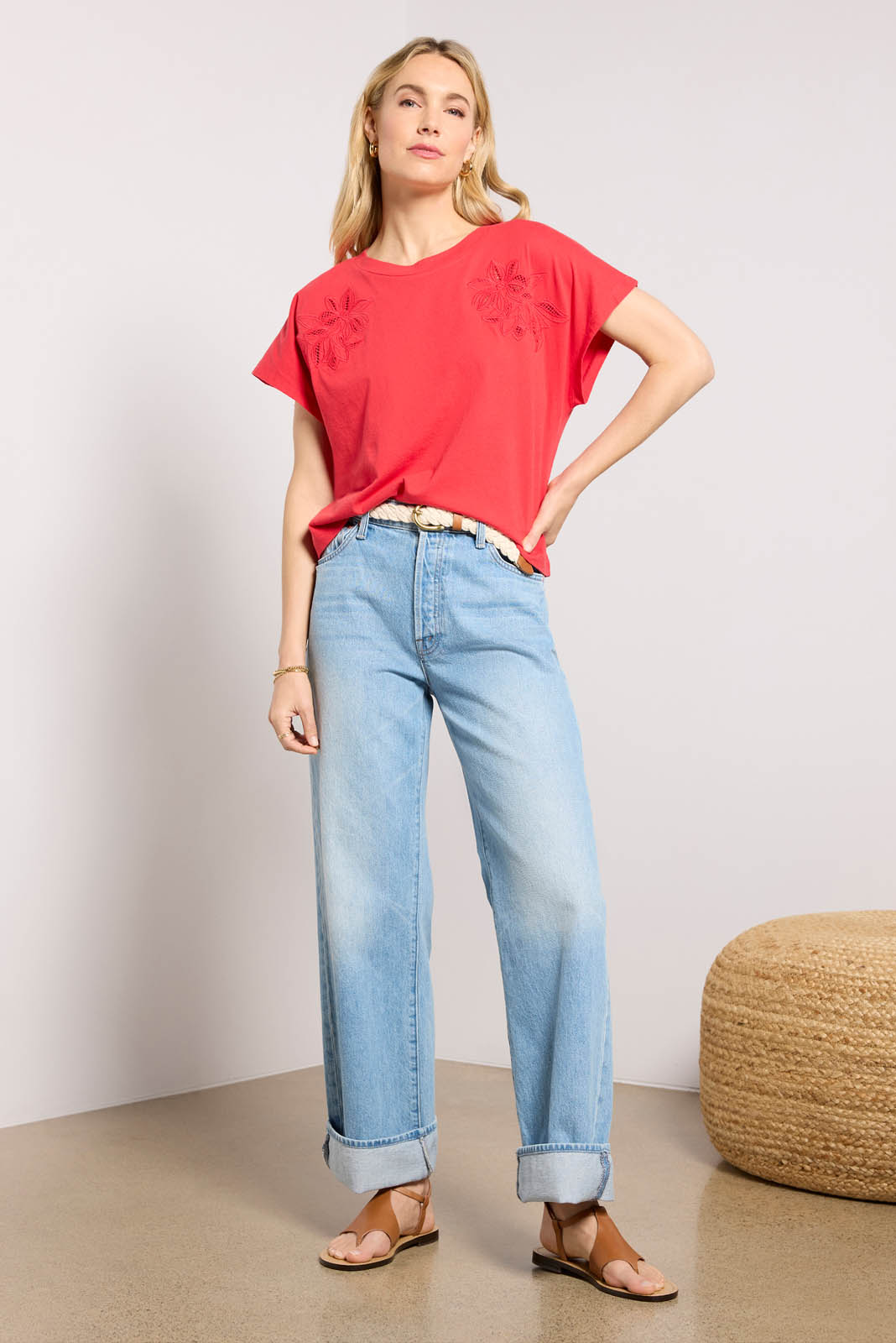 Everly Short Sleeve Cut Work Tee
