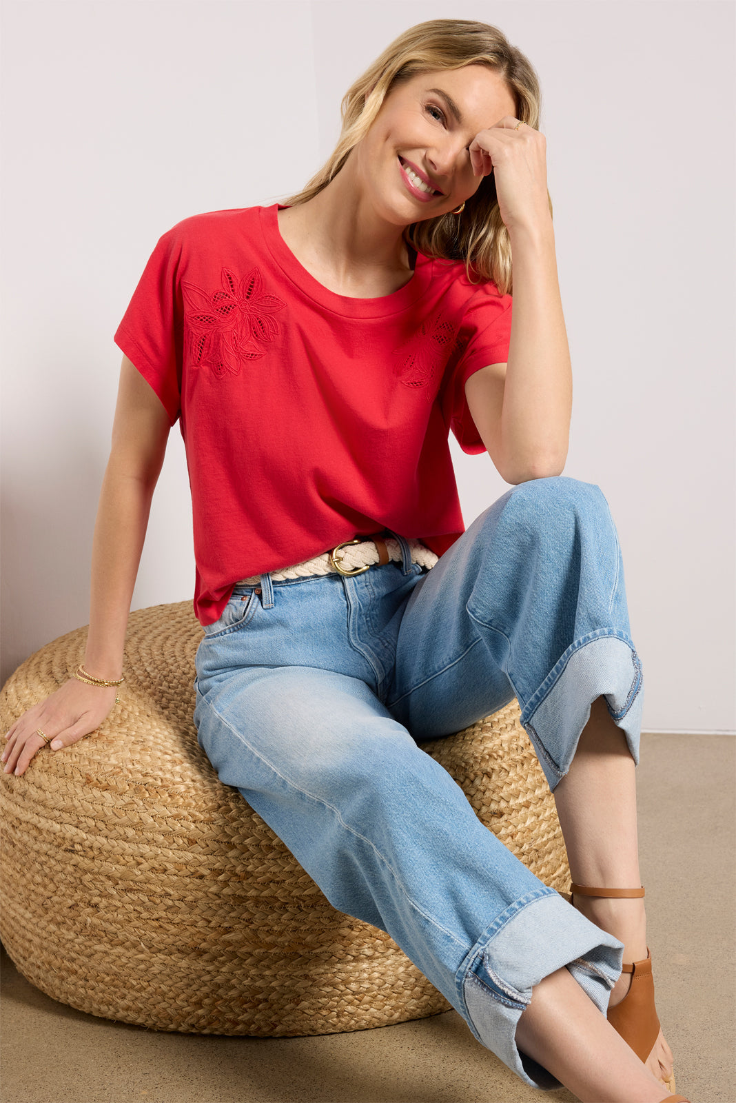 Everly Short Sleeve Cut Work Tee
