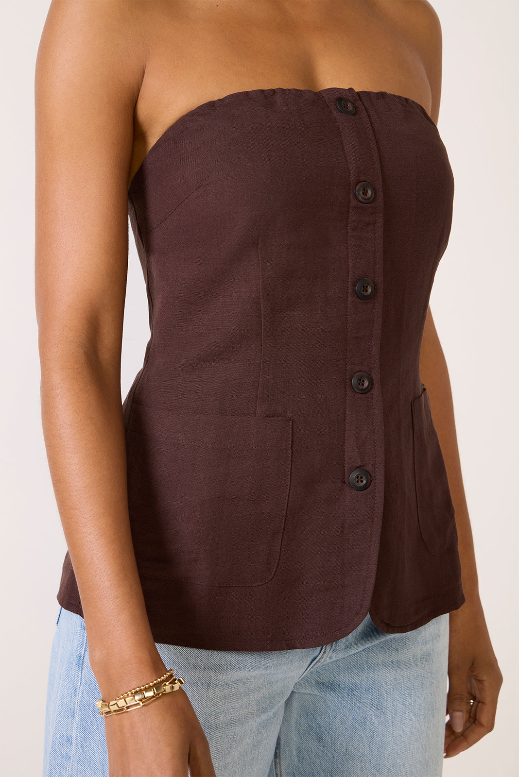 Kai Strapless Button Front Top