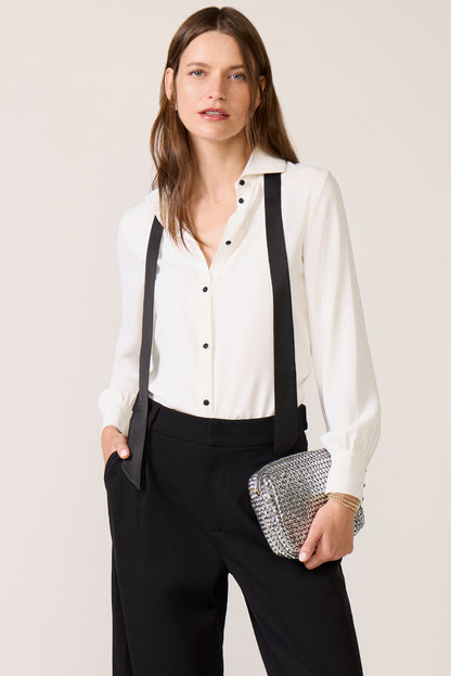 Quinn Crepe Satin Bow Shirt