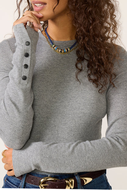 Rilo Ribbed Snap Long Sleeve Top