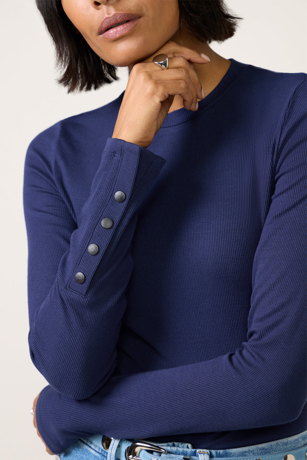 Rilo Ribbed Snap Long Sleeve Top