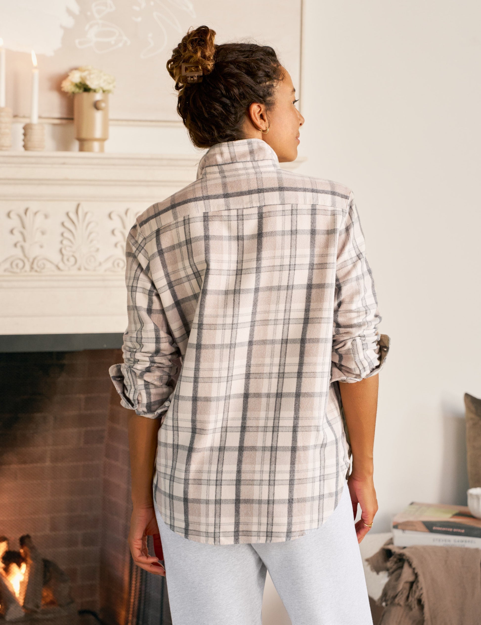 EILEEN Cream and Sand with Gray Plaid, Italian Flannel