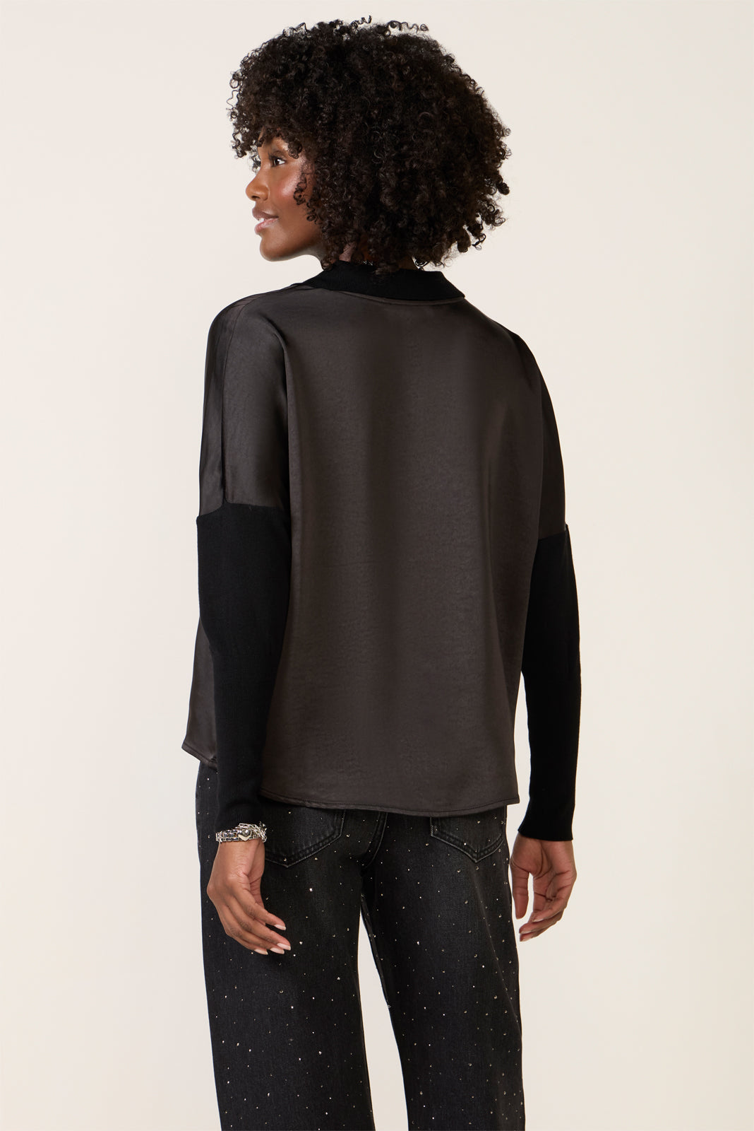 Tina Mixed Media Satin Top