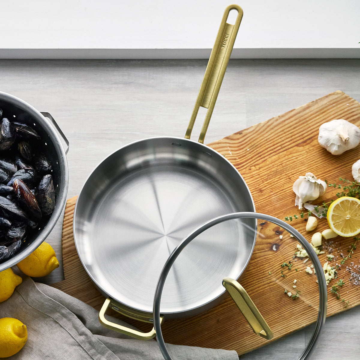 Stanley Tucci™ Uncoated Stainless Steel 4-Quart Sauté Pan with Lid