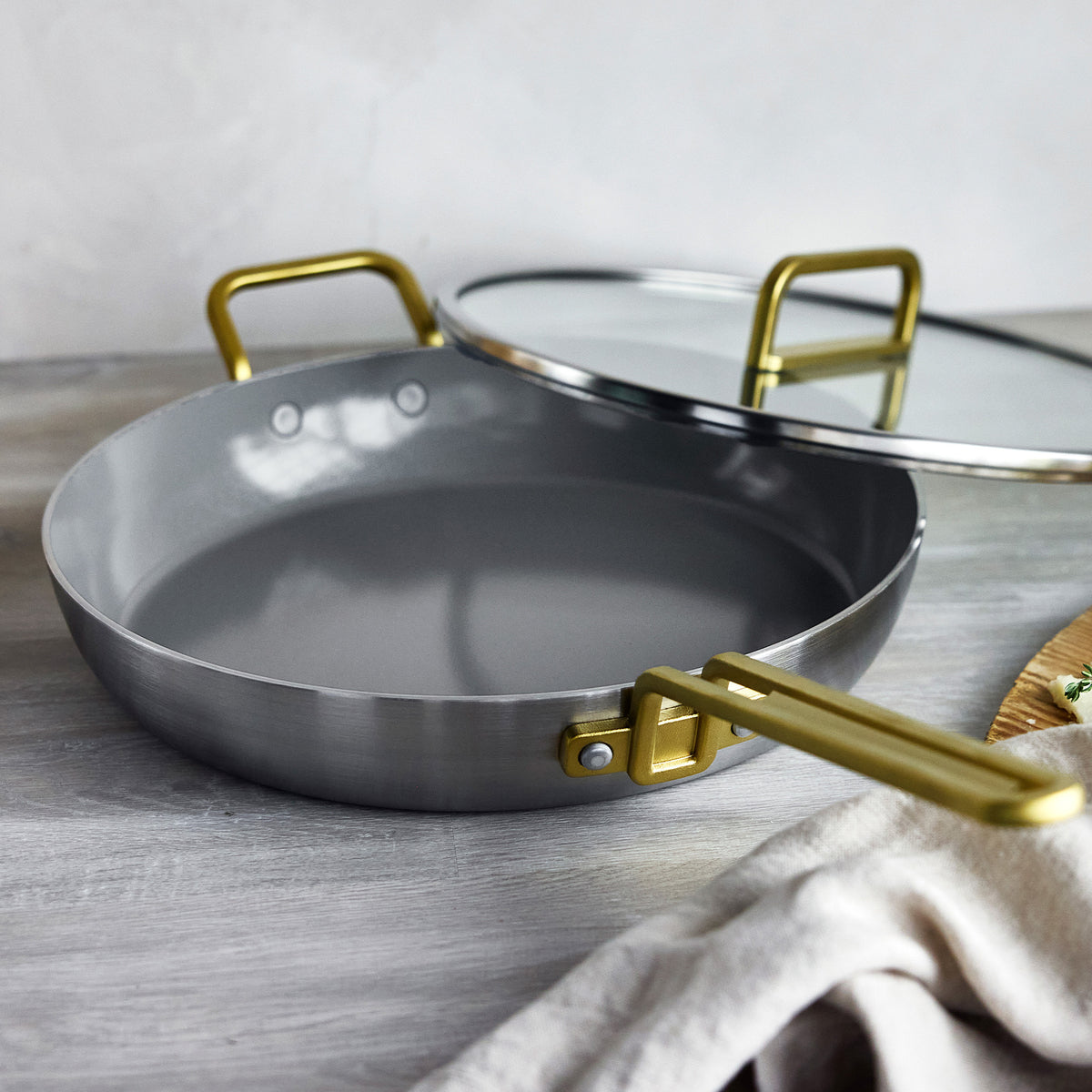 Stanley Tucci™ Stainless Steel Ceramic Nonstick 12" Frypan with Lid | Champagne Handle