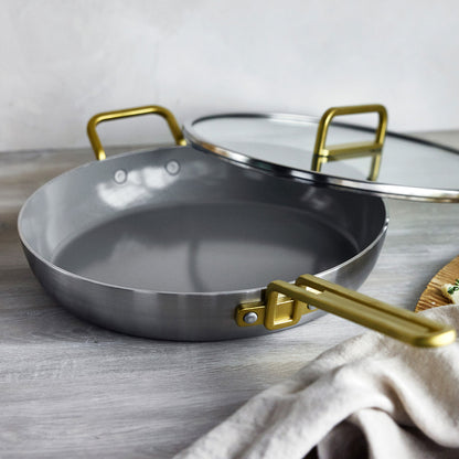 Stanley Tucci™ Stainless Steel Ceramic Nonstick 12" Frypan with Lid | Champagne Handle