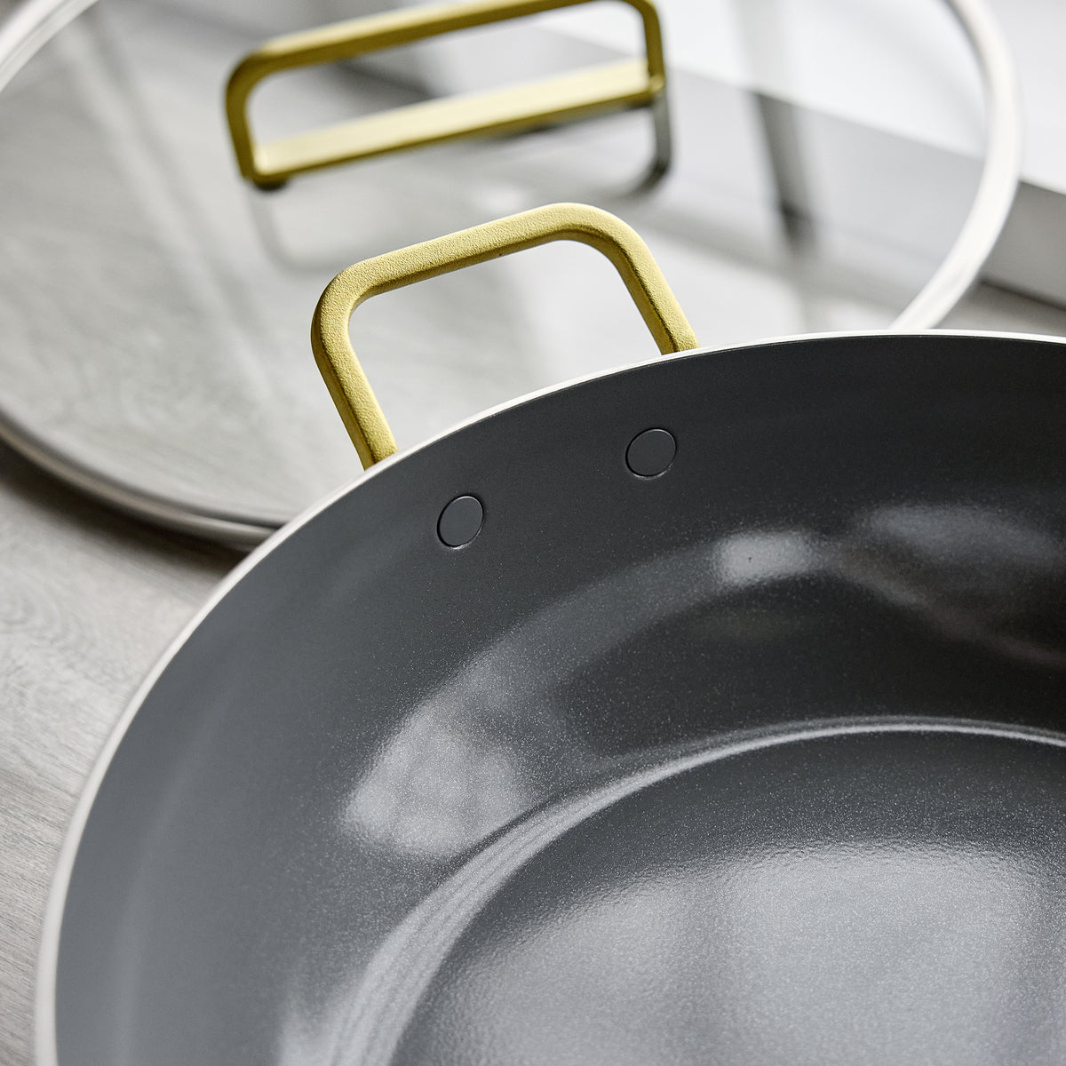 Stanley Tucci™ Stainless Steel Ceramic Nonstick 6.5-Quart Essential Stanley Pan with Lid | Champagne Handle