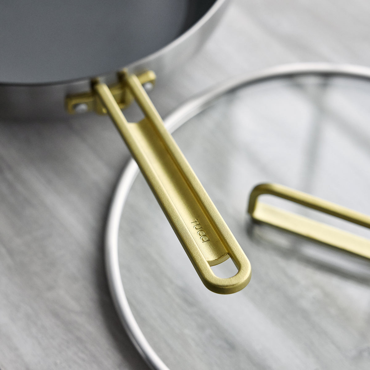 Stanley Tucci™ Stainless Steel Ceramic Nonstick 6.5-Quart Essential Stanley Pan with Lid | Champagne Handle