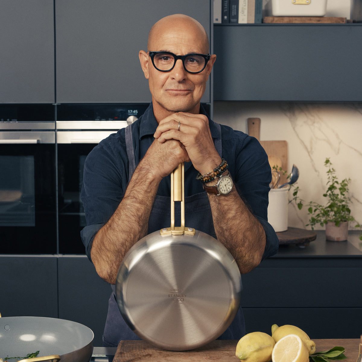 Stanley Tucci™ Stainless Steel Ceramic Nonstick 12" Frypan with Lid | Champagne Handle