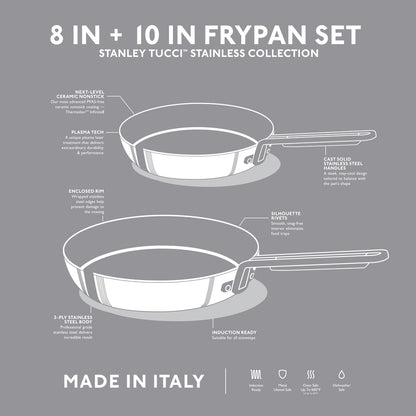 Stanley Tucci™ Stainless Steel Ceramic Nonstick 8" & 10" Frypan Set | Champagne Handles