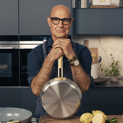 Stanley Tucci™ Stainless Steel Ceramic Nonstick 11-Piece Cookware Set | Champagne Handles