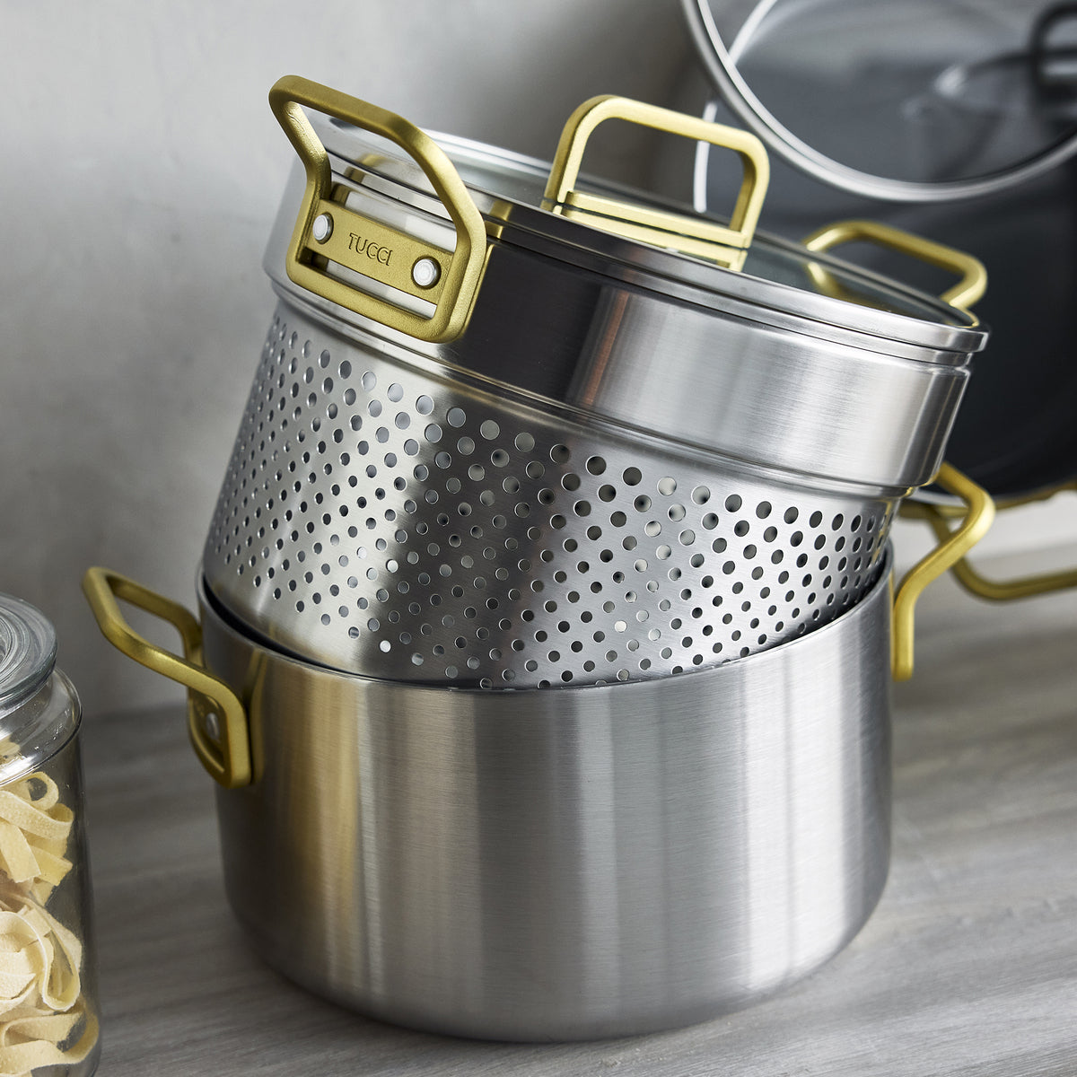 Stanley Tucci™ Stainless Steel Ceramic Nonstick 11-Piece Cookware Set | Champagne Handles