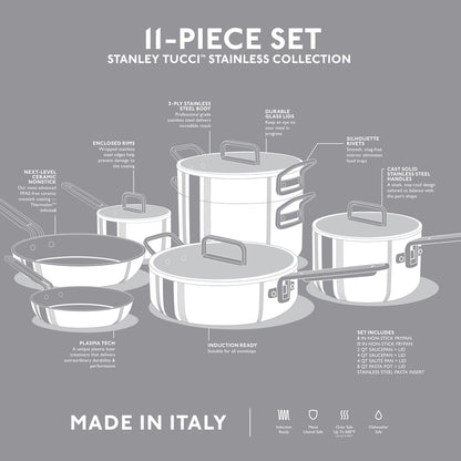 Stanley Tucci™ Mixed Material Stainless Steel 11-Piece Cookware Set