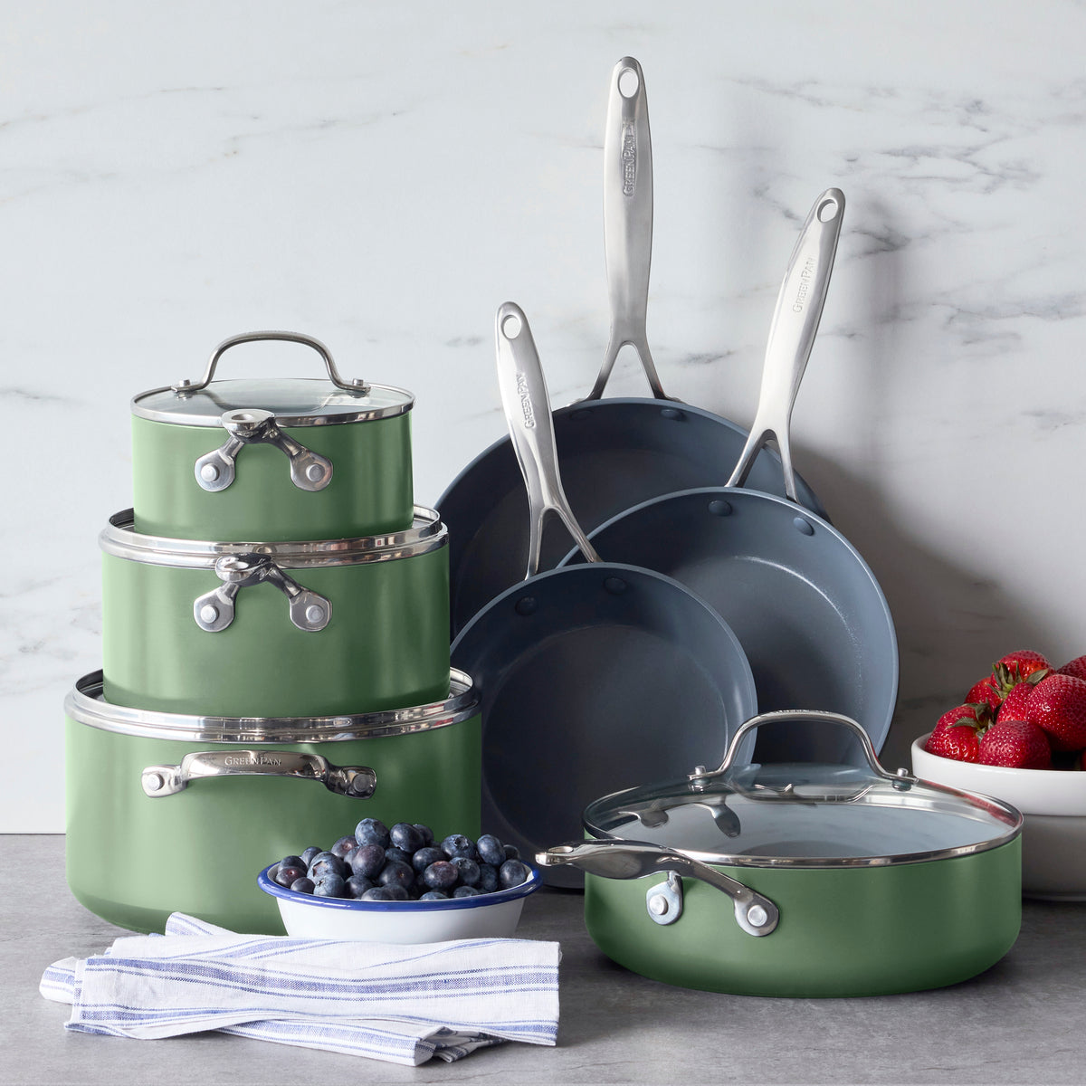 Valencia Pro Ceramic Nonstick 11-Piece Cookware Set | Sage