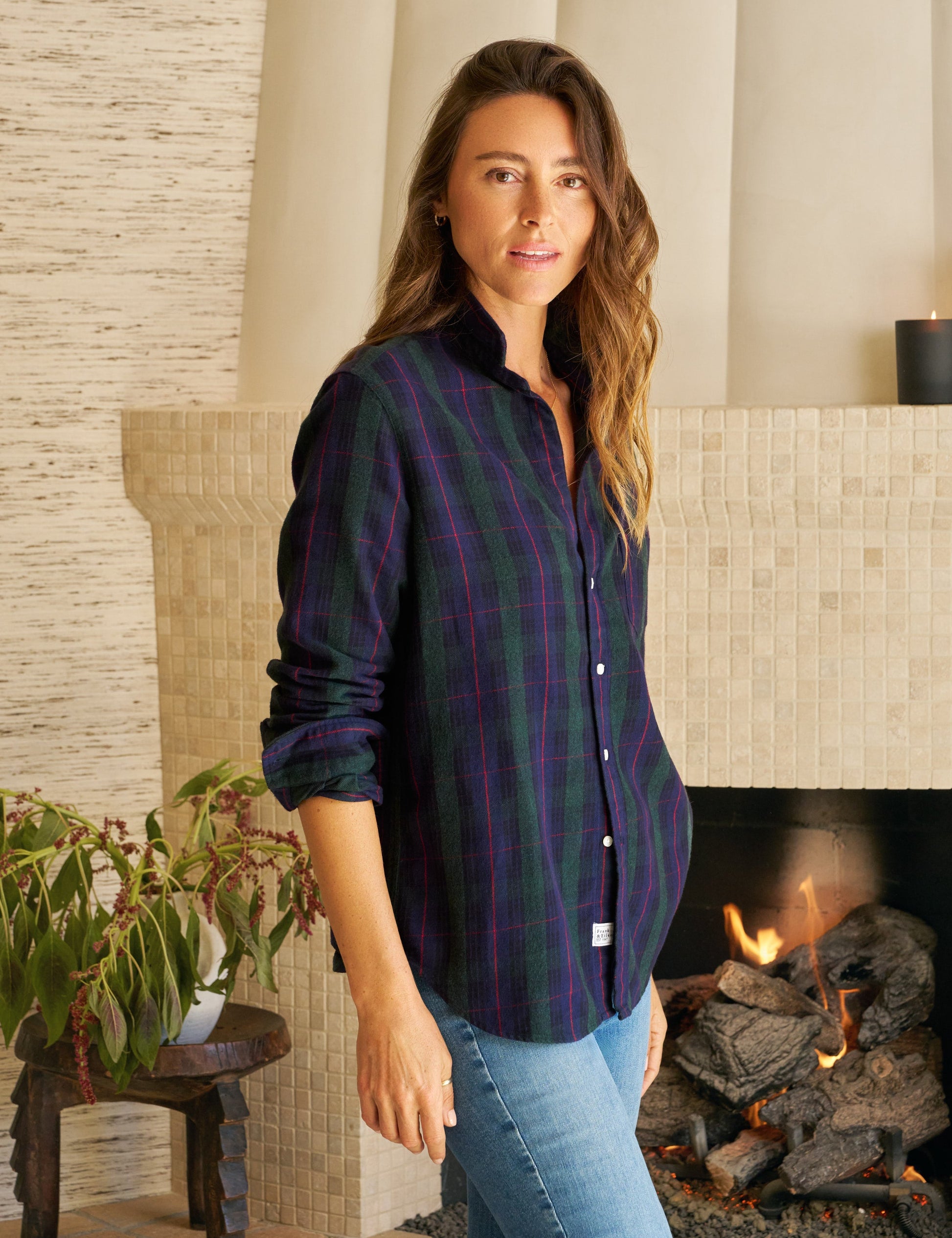 EILEEN Blue and Green with Red Plaid, Italian Flannel