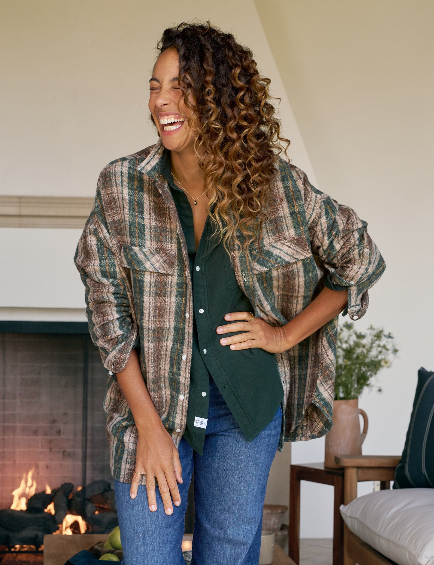 MCLOGHLIN Brown and Green with Sand Plaid, Italian Flannel