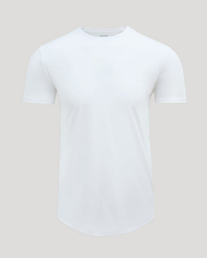 Optic White Pima Cotton Blend Curved Hem Crew