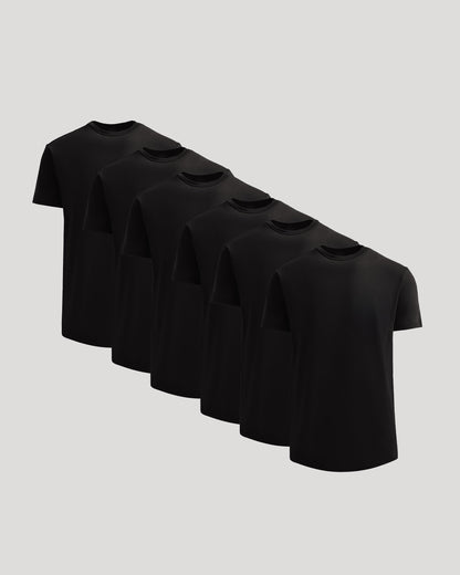 All Black Heavyweight Curved Hem Crew 6-Pack