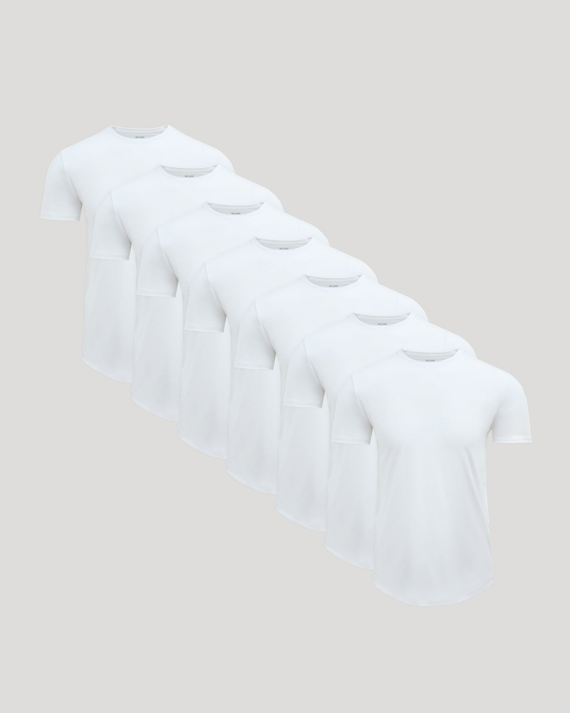 All White Pima Cotton Blend Curved Hem Crew 7-Pack