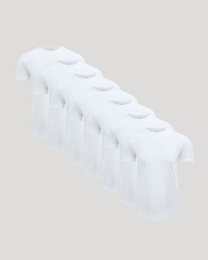 All White Pima Cotton Blend Curved Hem Crew 7-Pack