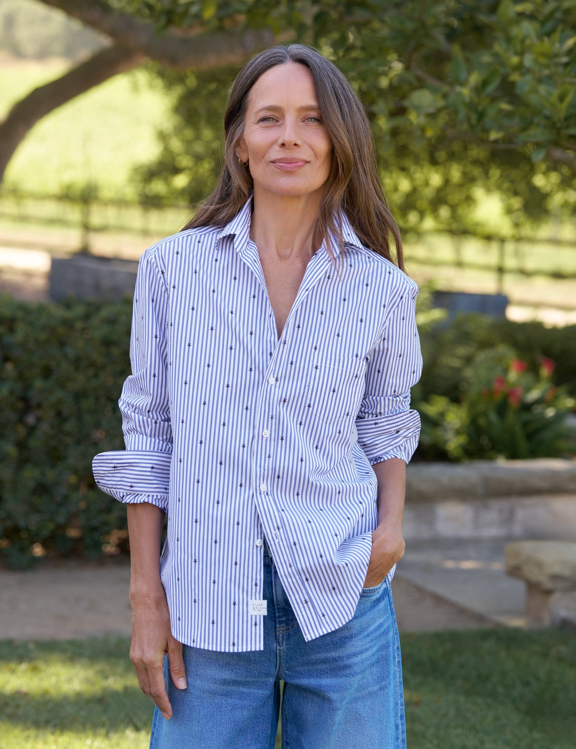 EILEEN Blue Stripe with Navy Stars, Italian Cotton