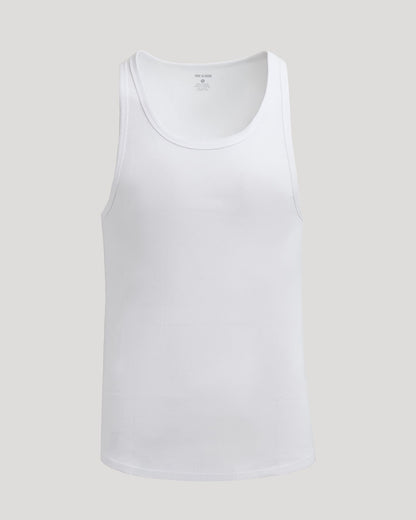 White Ribbed Curved Hem Tank