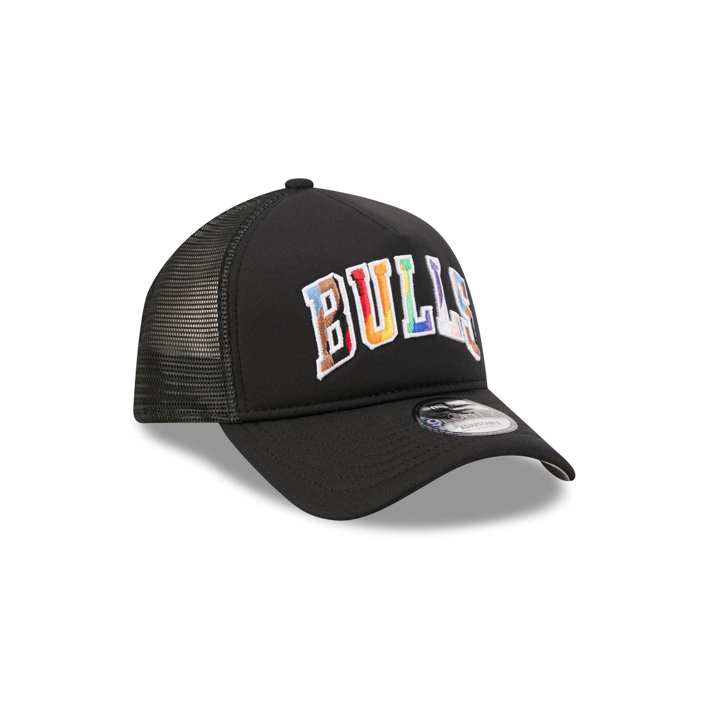 Chicago Bulls Rainbow Wordmark 9FORTY A-Frame Trucker Hat