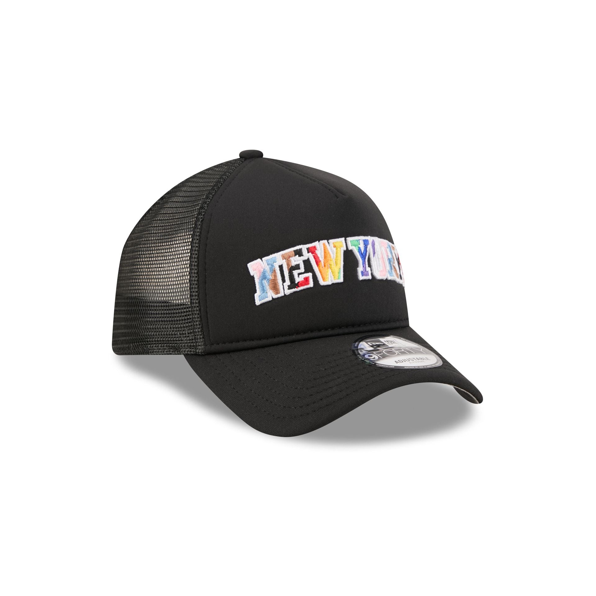 New York Knicks Rainbow Wordmark 9FORTY A-Frame Trucker Hat