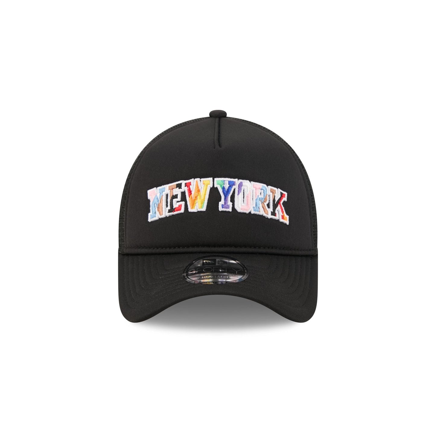 New York Knicks Rainbow Wordmark 9FORTY A-Frame Trucker Hat
