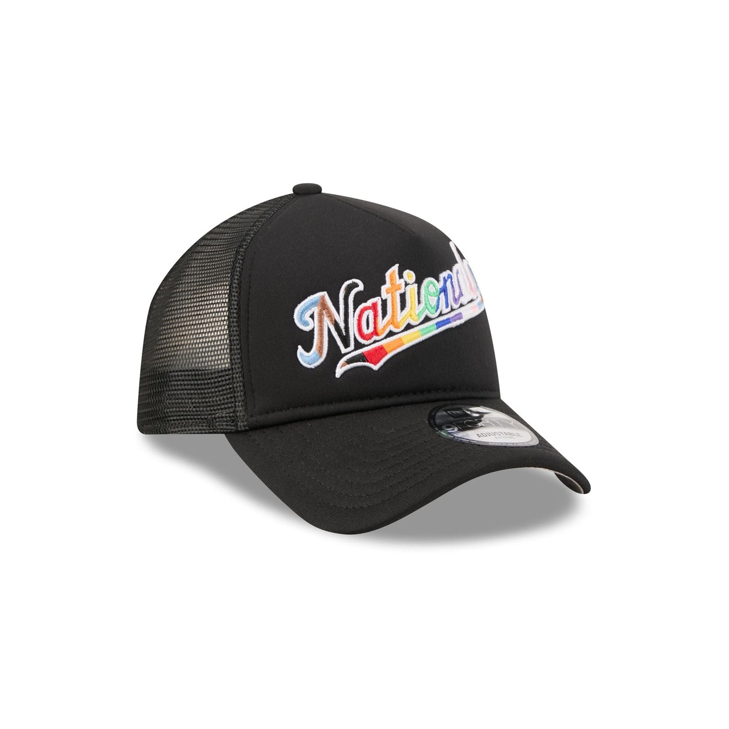 Washington Nationals Rainbow Wordmark 9FORTY A-Frame Trucker Hat