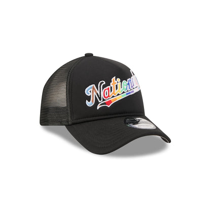 Washington Nationals Rainbow Wordmark 9FORTY A-Frame Trucker Hat