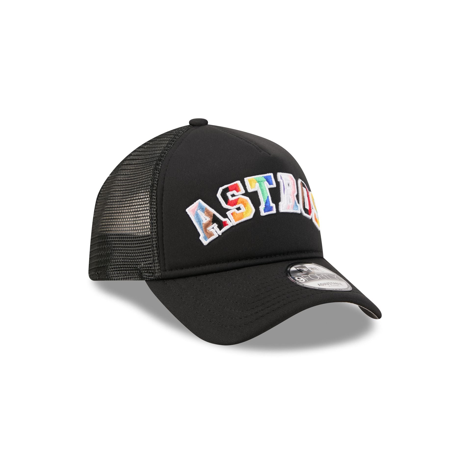 Houston Astros Rainbow Wordmark 9FORTY A-Frame Trucker Hat