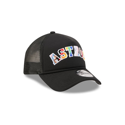 Houston Astros Rainbow Wordmark 9FORTY A-Frame Trucker Hat