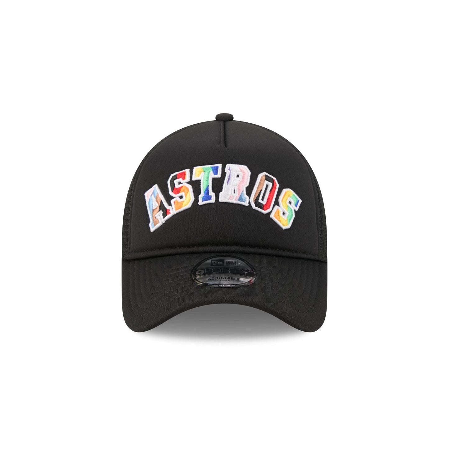 Houston Astros Rainbow Wordmark 9FORTY A-Frame Trucker Hat