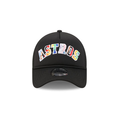 Houston Astros Rainbow Wordmark 9FORTY A-Frame Trucker Hat