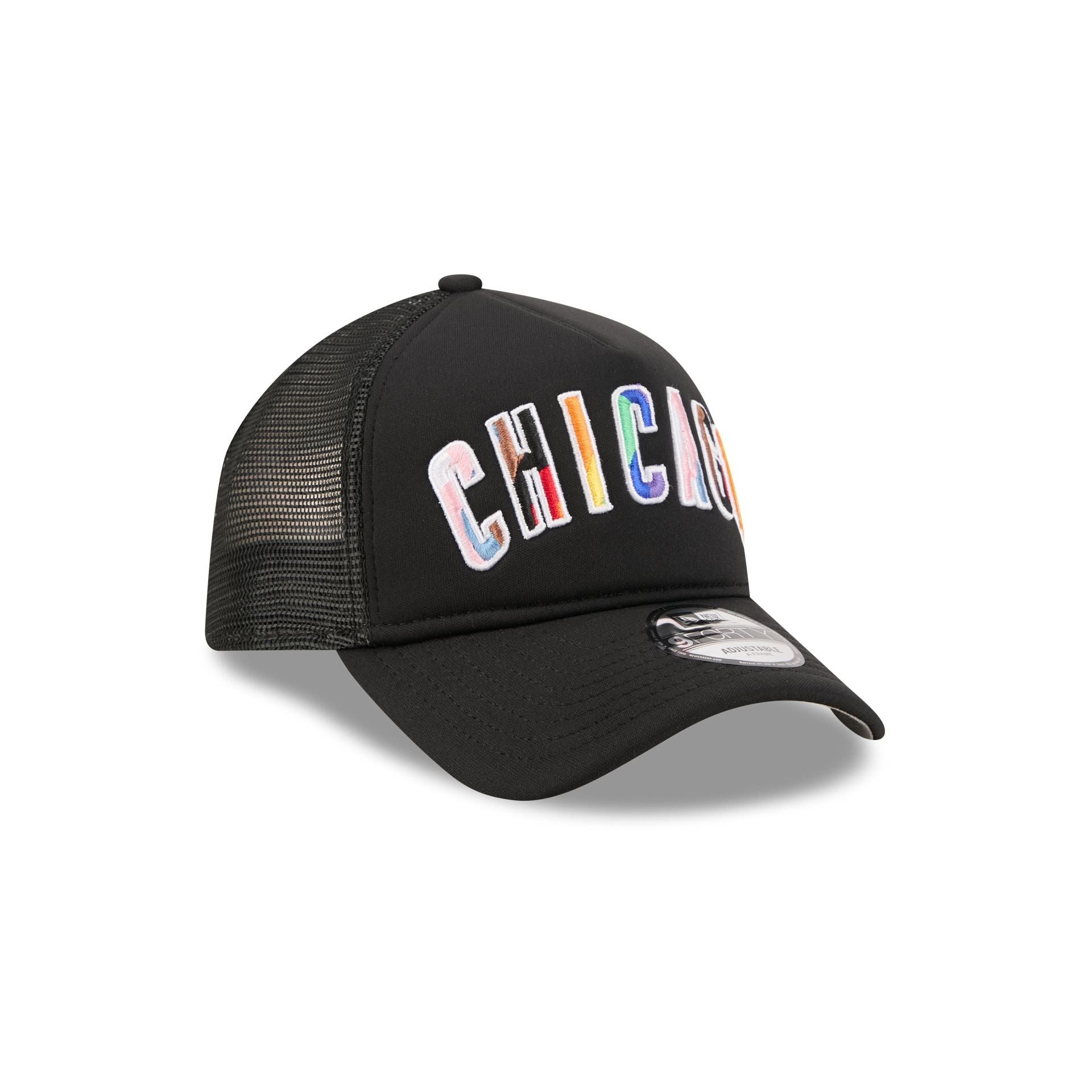 Chicago Cubs Rainbow Wordmark 9FORTY A-Frame Trucker Hat