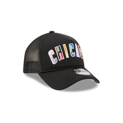 Chicago Cubs Rainbow Wordmark 9FORTY A-Frame Trucker Hat