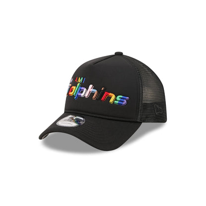 Miami Dolphins Rainbow Wordmark 9FORTY A-Frame Trucker Hat