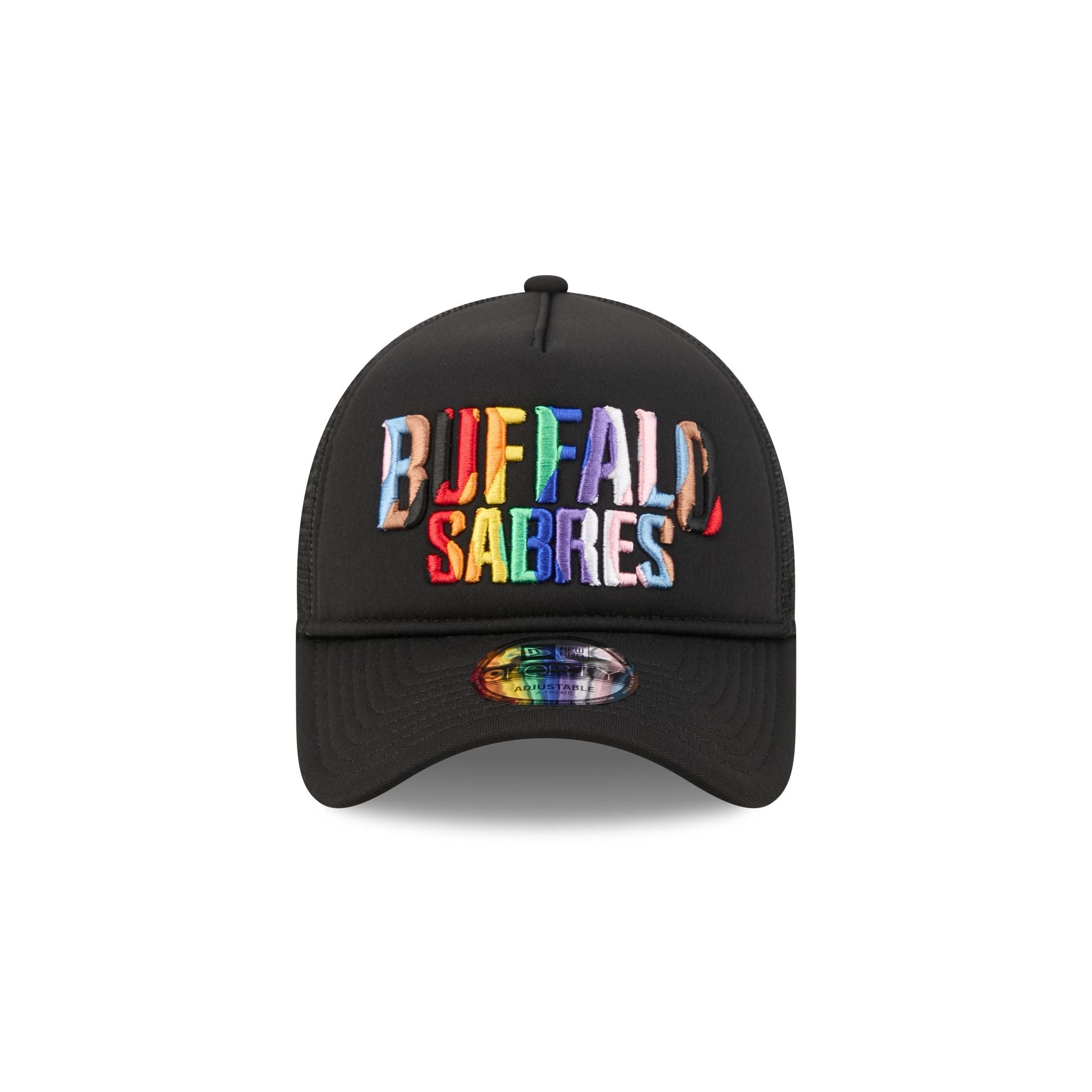 Buffalo Sabres Rainbow Wordmark 9FORTY A-Frame Trucker Hat