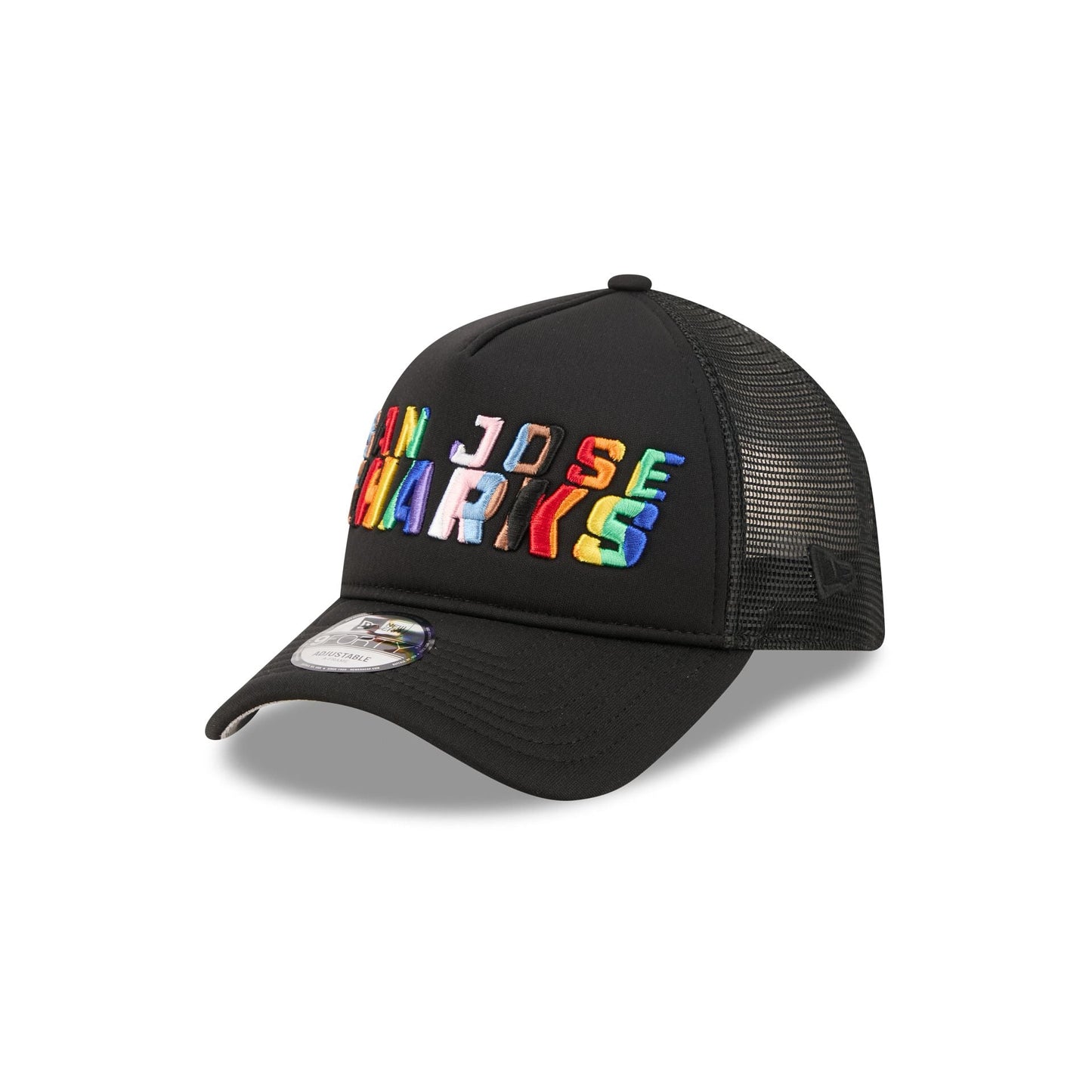 San Jose Sharks Rainbow Wordmark 9FORTY A-Frame Trucker Hat