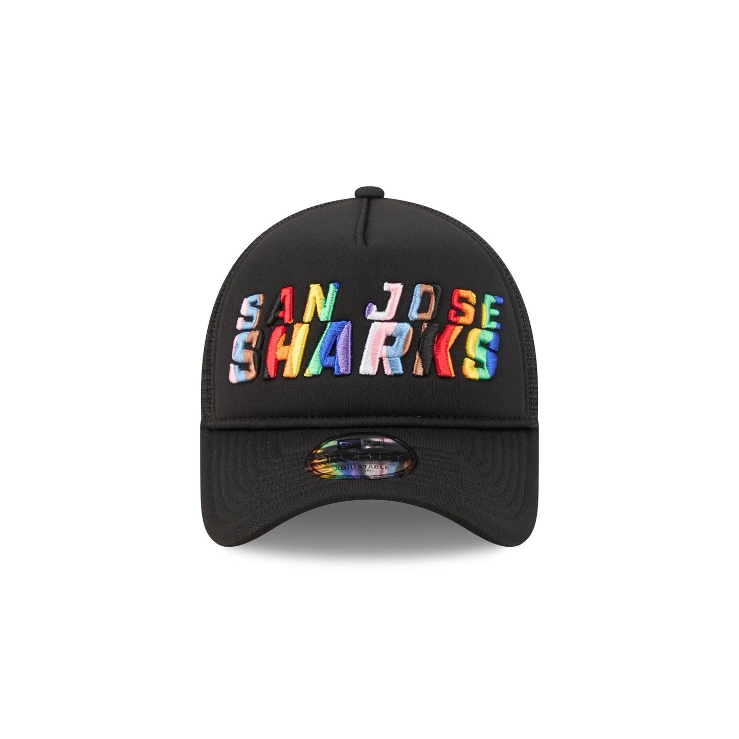 San Jose Sharks Rainbow Wordmark 9FORTY A-Frame Trucker Hat