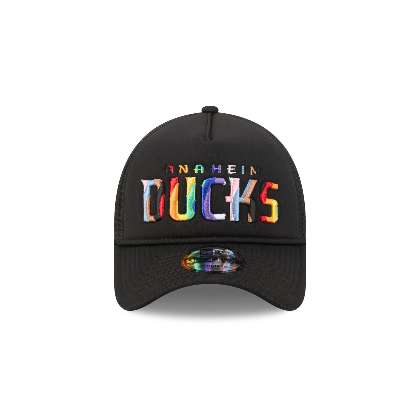 Anaheim Ducks Rainbow Wordmark 9FORTY A-Frame Trucker Hat