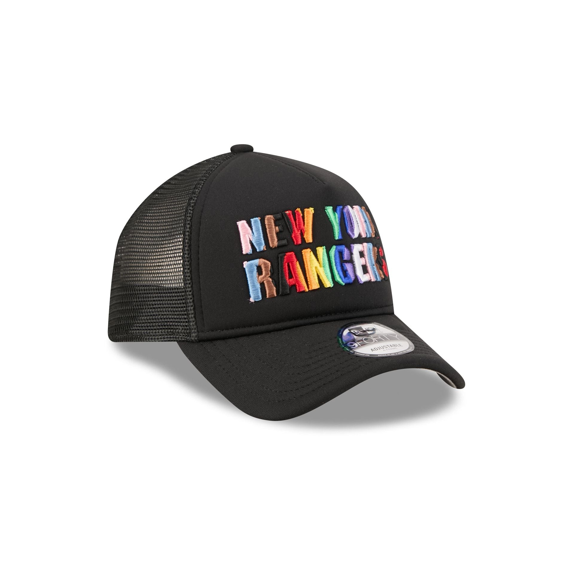 New York Rangers Rainbow Wordmark 9FORTY A-Frame Trucker Hat
