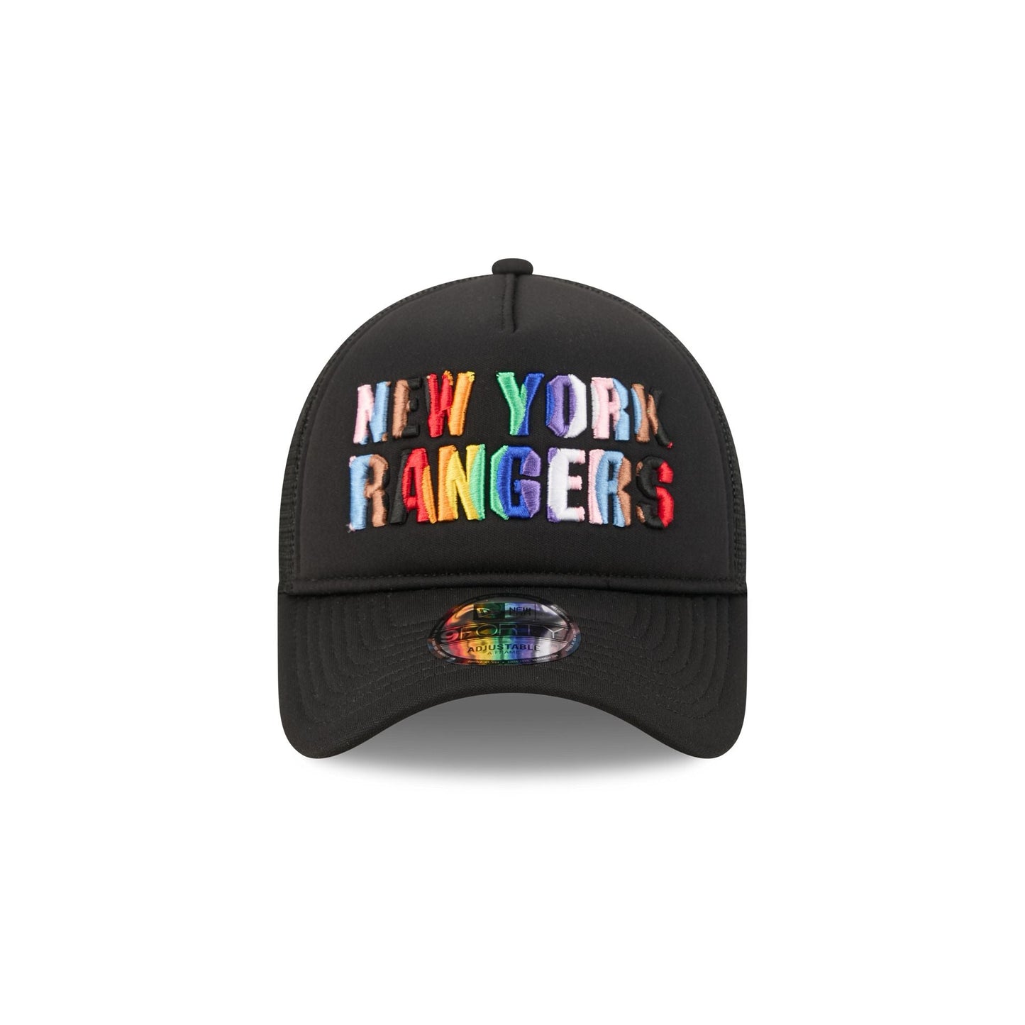 New York Rangers Rainbow Wordmark 9FORTY A-Frame Trucker Hat