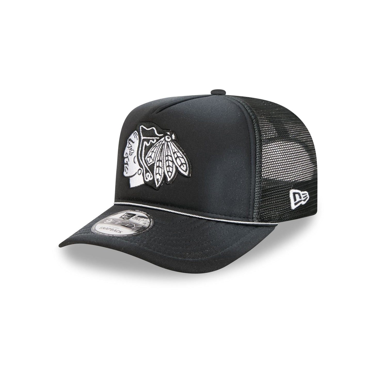 Chicago Blackhawks Washed Black 9FIFTY A-Frame Trucker Hat