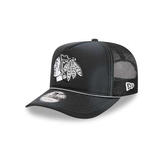 Chicago Blackhawks Washed Black 9FIFTY A-Frame Trucker Hat